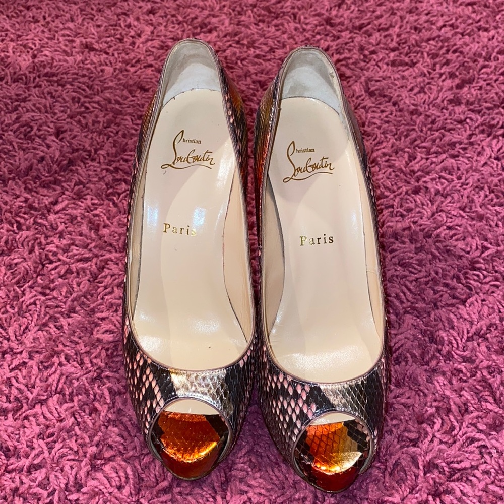 Christian Louboutin Snakeskin Open Toe Pumps - image 4